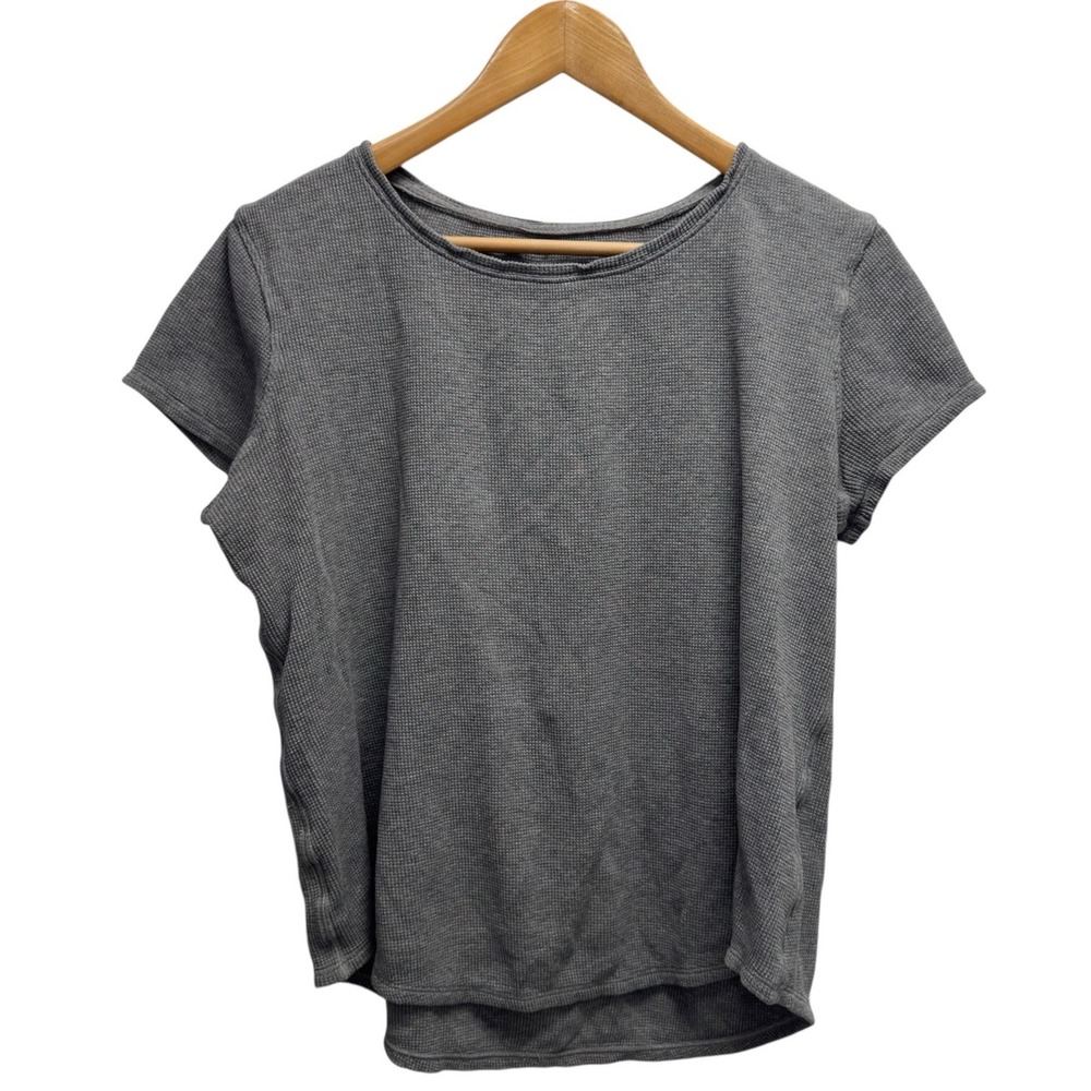 Lululemon Women's Size 10 Gray Waffle Knit Short Sleeve Oversized Round Neck Top